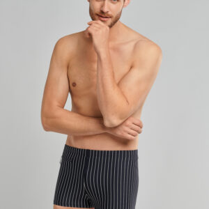 schwarze Herren-Badeshorts mit weißen Streifen - aus der SCHIESSER-Badekollektion Aqua "Nautical Casual" - mit flexibler