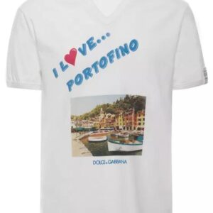 T-shirtV-AusschnittKurze ÄrmelAufdruck "I Love Portofino"" auf der VorderseiteGerader SaumFarblich abgesetzte NähteWeißBaumwolleNormale Passform"