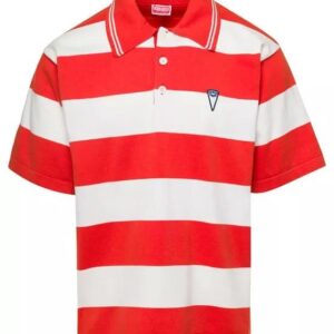 Polo T-ShirtKlassischer KragenKurze ÄrmelGesticktes Logo auf der VorderseiteGestreiftes Motiv alloverWeiß und rotBaumwolleOversize-Passform
