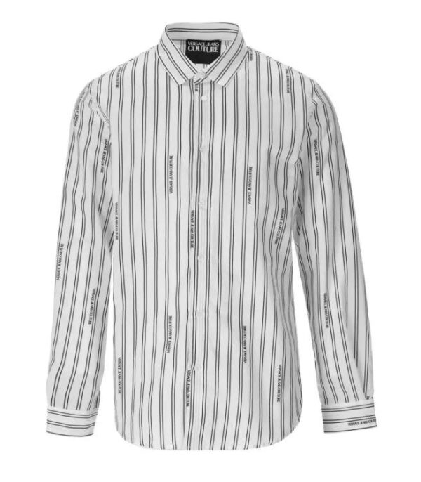 Versace Jeans Couture Hemd aus weißem Baumwolltwill mit gestreiftem Motiv und Logo in Schwarztönen. Knopfverschluss.Zusammensetzung: 100'%' Baumwolle.