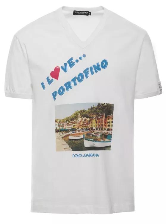 T-shirtV-AusschnittKurze ÄrmelAufdruck "I Love Portofino"" auf der VorderseiteGerader SaumFarblich abgesetzte NähteWeißBaumwolleNormale Passform"