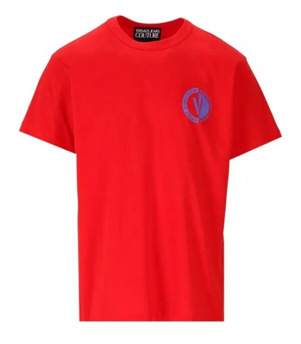 Versace Jeans Couture T-Shirt aus roter Baumwolle mit kontrastierendem V-Emblem-Logo.Zusammensetzung: 100'%' Baumwolle.