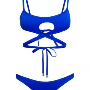 Bikini-SetViereckiger AusschnittSpaghetti-TrägerAusgeschnittene DetailsWraparound-StilBlauPolyamidNormale Passform