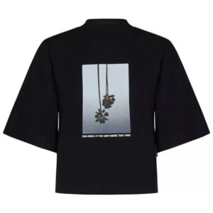 T-Shirt in Boxy-Passform aus schwarzem Baumwolljersey mit Palmen-Fotodruck auf der Vorderseite.