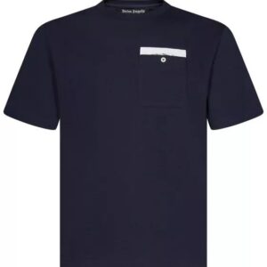 Marineblaues T-Shirt aus Baumwolljersey mit Rundhalsausschnitt und Brusttasche mit Logobandbesatz.