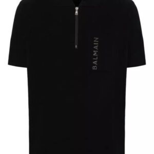 Schwarzes T-Shirt aus Piqué-Baumwolle