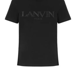 Schwarzes Lanvin Baumwoll-T-Shirt für FrauenRundhalsausschnittKurze ÄrmelVorne Ton in Ton gesticktes Logo