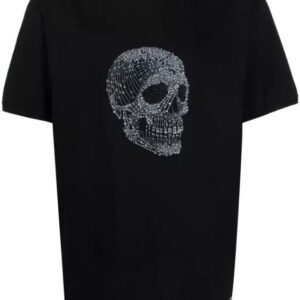 Schwarzes Baumwoll-T-Shirt mit Rundkragen