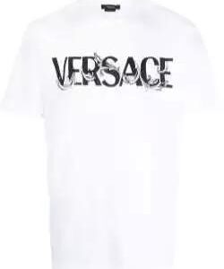 T-Shirt mit Logodruck und kurzen Ärmeln von Versace mit folgenden Eigenschaften: weiß/schwarz