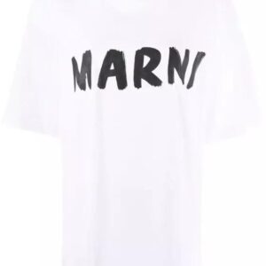 Weißes T-Shirt mit Rundhalsausschnitt und Logodruck aus Baumwolle von MARNI mit Logodruck auf der Vorderseite