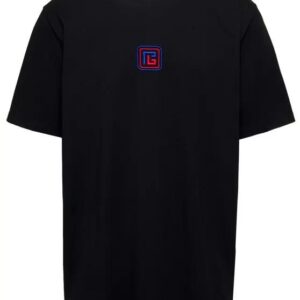 T-shirtCrewneckKurze ÄrmelMehrfarbige Logostickerei auf der VorderseiteGerader SaumFarblich abgesetzte NähteSchwarzBio-BaumwolleWeite Passform