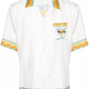 Weißes Seiden-Twill-Hemd mit kubanischem Kragen