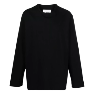 Langärmliges T-Shirt in schwarzBaumwollstretch mit Jersey-TexturRunder AusschnittLange ÄrmelGerader SaumSeitliche Schlitze