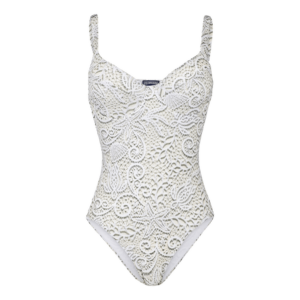 Die Spitze dieses Leonita-Designs zeigt keine traditionellen Blumenmuster. Das durchbrochene Design dieses einteiligen Badeanzugs für Damen überzeugt mit dezenten Meerestieren. Der tiefe Ausschnitt betont die weiblichen Kurven. Bustier-Badeanzug für Damen. Verstellbare