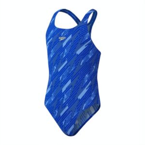 Dieser sportliche blaue Medalist Badeanzug ist eine Hommage an unsere alten Grafiken und präsentiert eine evolutionäre HyperBoom-Grafik in stilvollen Blau- und Gelbtönen. Das Medalist-Design ist ideal für Pool-Sessions. Es unterstützt die Schulterbewegungen und ist sehr flexibel