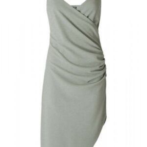 Elegantes unifarbenes Kleid Taillierter Schnitt mit einseitiger Raffung und asymmetrischem Rock VAusschnitt dünne Träger mit GlitzerBesatz Material 95% Polyester 5% Elasthan