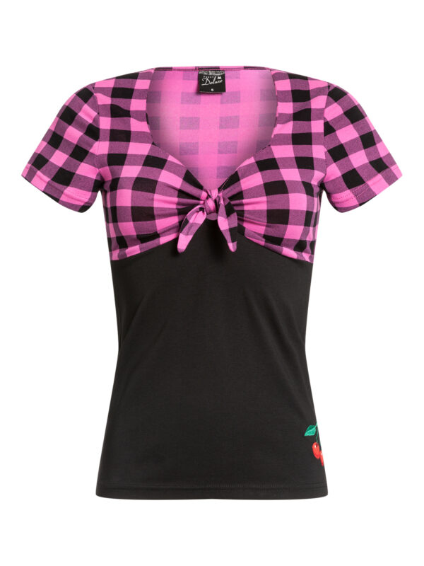 PUSSY DELUXE DAMEN T-SHIRTMarke: Pussy DeluxeModell: Pink Checkered Shirt femaleProdukt Nr.: 44371Farbe: schwarz/lightpinkHauptmaterial: 94% Viskose