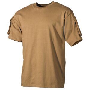 US T-Shirt mit Taschen. - 2 Ärmeltaschen mit Klettflauschpatches - verstärkter Rundhals - gekämmte