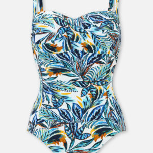 Dieser Badeanzug überzeugt mit einem erfrischend schönem Blätterprint in Türkis. Zusätzlich ist der Einteiler mit Powermesh unterlegt