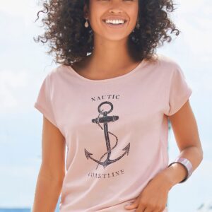Modisches T-Shirt von Beachtime mit maritimem Frontdruck. Angeschnittene Ärmel und gerader Saum. Toller Partner zu Denim und Co. Aus weichem