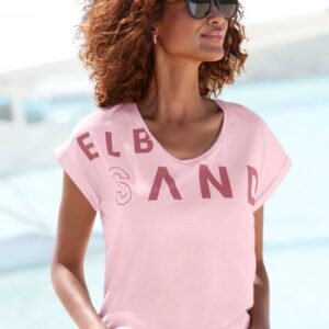 Bequemes T-Shirt von Elbsand mit grossem Logodruck vorn. Gerippter Rundhalsausschnitt und kurze Ärmel mit Aufschlag. Gerader Saumabschluss. Gut kombinierbar. Angenehm weicher Jersey.