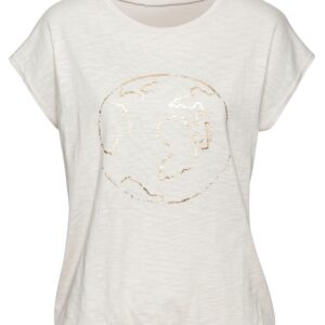 Modisches Rundhals-T-Shirt von Vivance mit glänzendem Folienprint vorn. Für eine legere Passform: Gummizug am Bund. Leicht strukturierter Flammgarnjersey.